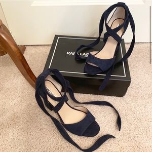 NWB Karl Lagerfeld Navy Suede Block Heel